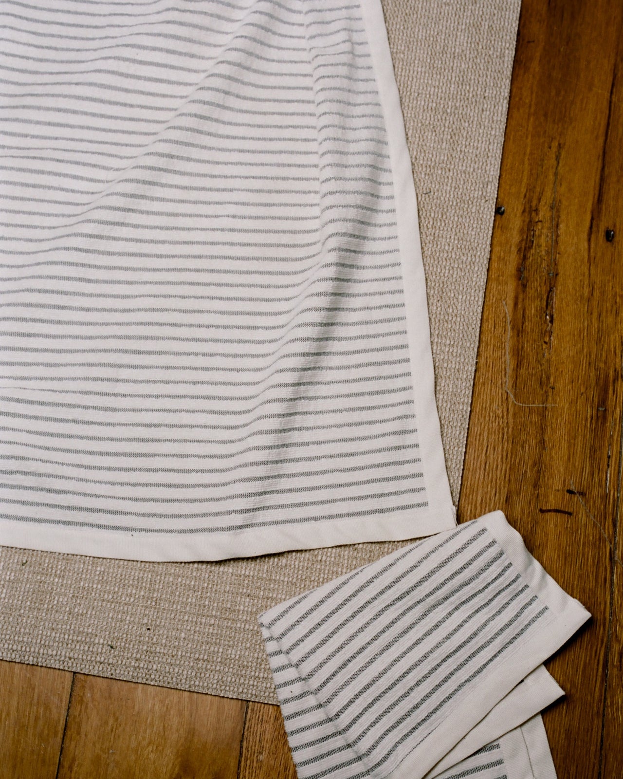 Yoga Mat Towel Set- Terry Fleece  - Ecru Stripe