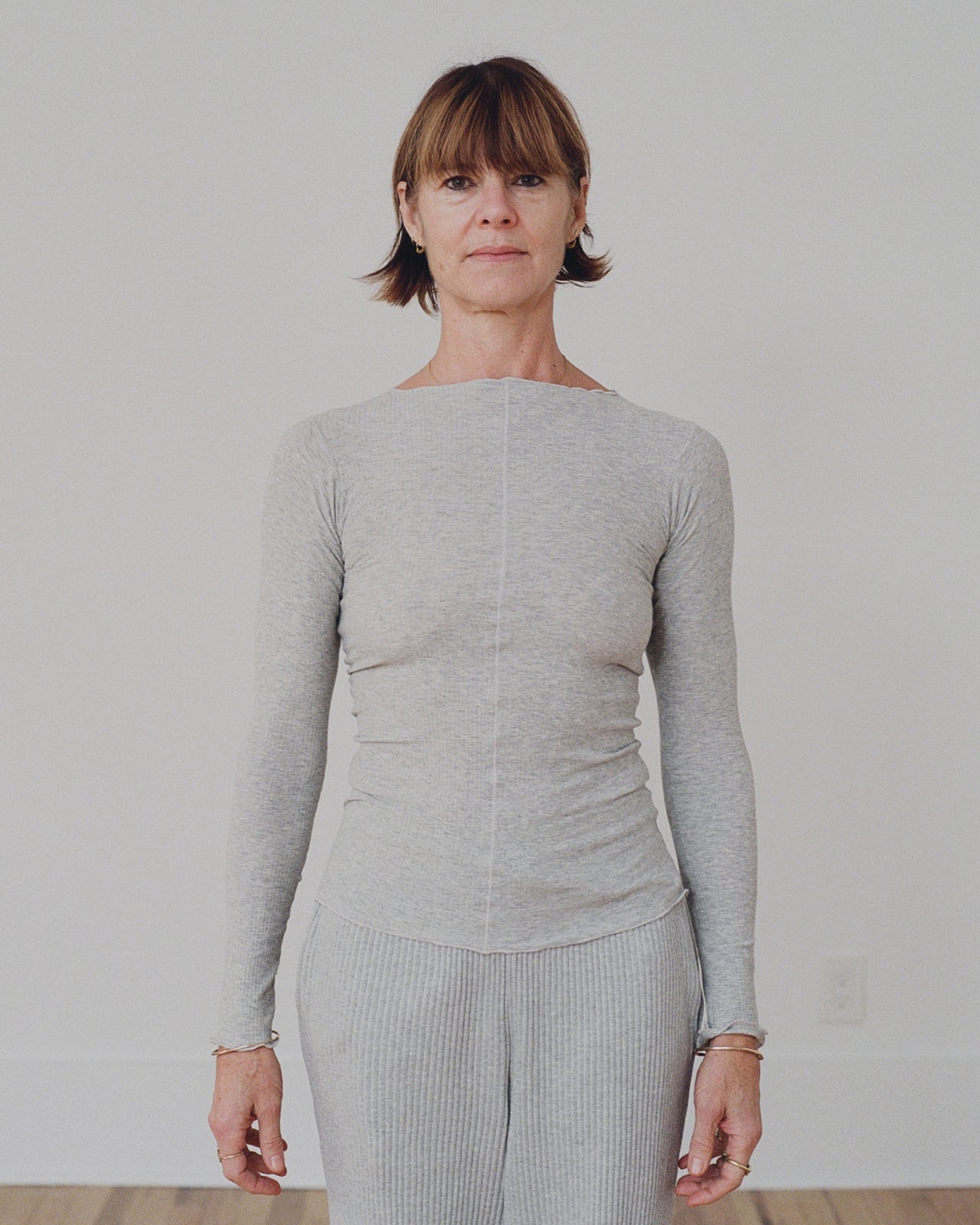Pama Long Sleeve Tee - Organic Cotton Rib - Grey Melange