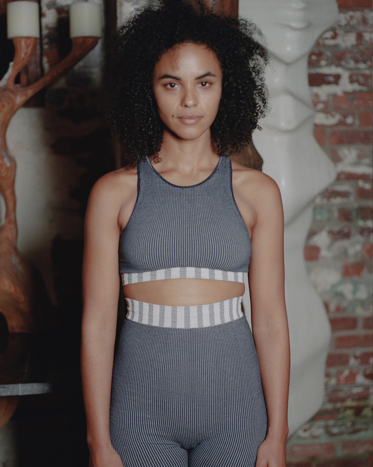 Oleta Highneck Bra - Fine Cotton Seamless - Navy Stripe